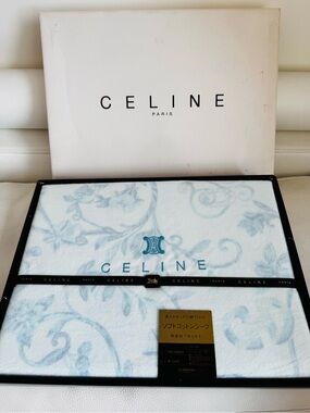 CELINE Light Blue Floral Soft Blue Blanket with Triomphe vintage in the box